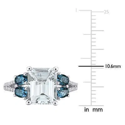Pre-owned Amour 4 Ct Tgw Ice Aquamarine And London-blue Topaz With 1/10 Ct Tw Diamond Ring In White
