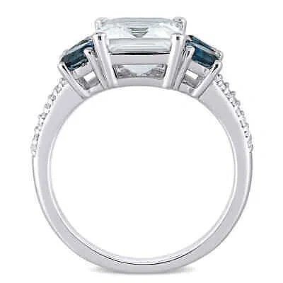 Pre-owned Amour 4 Ct Tgw Ice Aquamarine And London-blue Topaz With 1/10 Ct Tw Diamond Ring In White
