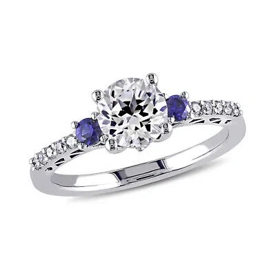 Pre-owned Amour 1/10 Ct Tw Diamond, Created White And Created Blue Sapphire Engagement