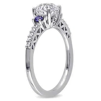 Pre-owned Amour 1/10 Ct Tw Diamond, Created White And Created Blue Sapphire Engagement
