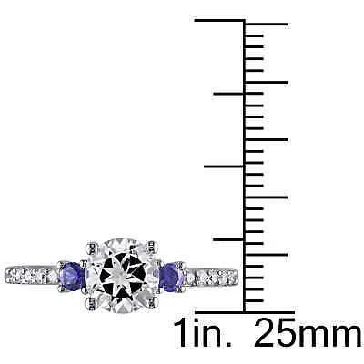 Pre-owned Amour 1/10 Ct Tw Diamond, Created White And Created Blue Sapphire Engagement