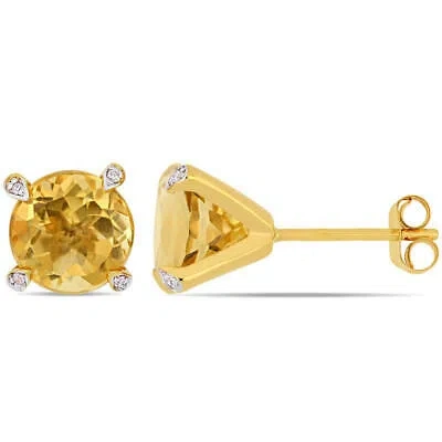 Pre-owned Amour 3 5/8 Ct Tgw Citrine And 1/10 Ct Tw Diamond Martini Stud Earrings In 10k In Yellow