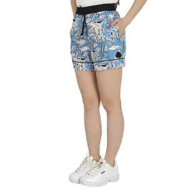 Pre-owned Moncler Ladies Azurine Palm Print Drawstring Silk Shorts In Green