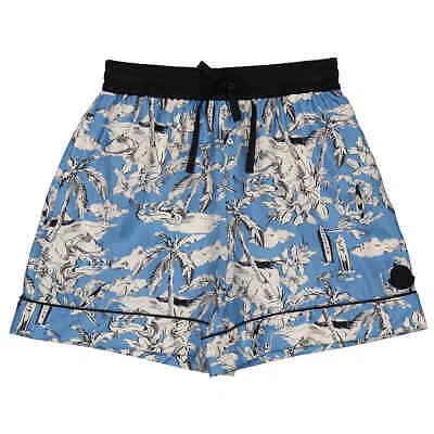 Pre-owned Moncler Ladies Azurine Palm Print Drawstring Silk Shorts In Green