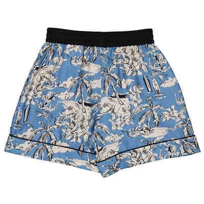 Pre-owned Moncler Ladies Azurine Palm Print Drawstring Silk Shorts In Green
