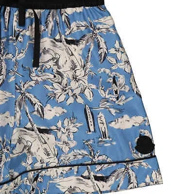 Pre-owned Moncler Ladies Azurine Palm Print Drawstring Silk Shorts In Green