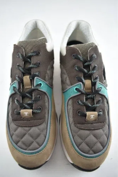Pre-owned Chanel 21b Mens Brown Black Green White Cc Logo Low Top Trainer Sneaker 44 11