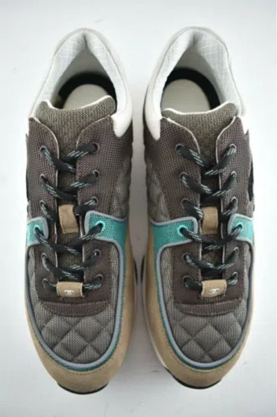 Pre-owned Chanel 21b Mens Brown Black Green White Cc Logo Low Top Trainer Sneaker 44 11