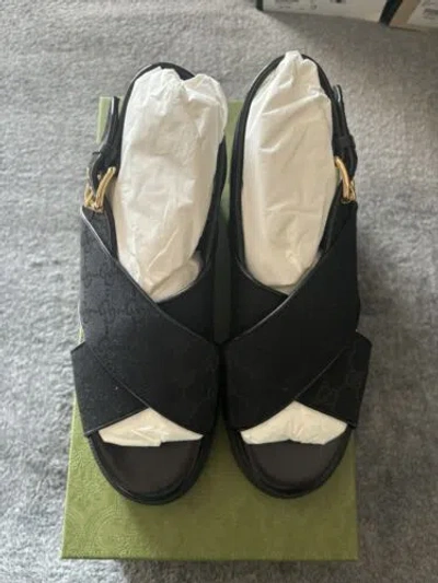 Pre-owned Gucci Gg Supreme Lug Sole Sandals Gg Canvas Slingback Black Women Size 40 In Brown