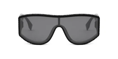 Pre-owned Fendi Lab Fe40128i 01a Ff Logo Nylon Shield Smoke Light Mirror Lens Sunglasses In Grey Smoke Gradient