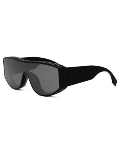 Pre-owned Fendi Lab Fe40128i 01a Ff Logo Nylon Shield Smoke Light Mirror Lens Sunglasses In Grey Smoke Gradient
