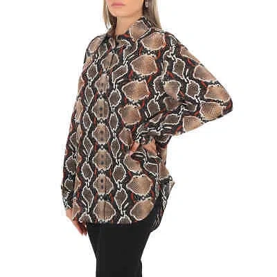 Pre-owned Burberry Carlota Python Print Silk Shirt In Brown