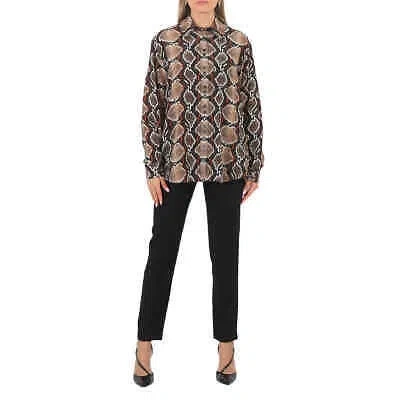 Pre-owned Burberry Carlota Python Print Silk Shirt In Brown