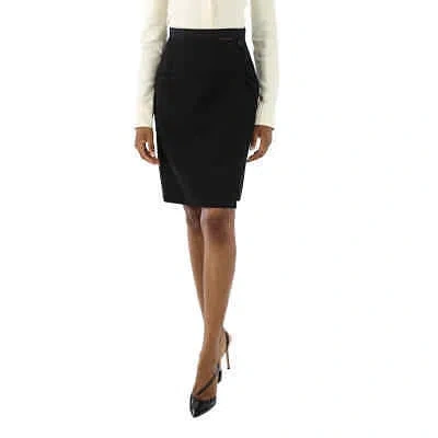 Pre-owned Burberry Ladies Ship Print Silk Panel Wool Pencil Skirt In Black