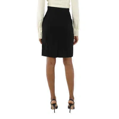 Pre-owned Burberry Ladies Ship Print Silk Panel Wool Pencil Skirt In Black