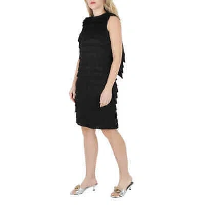 Pre-owned Burberry Ladies Black Fringe Detail Silk Sleeveless Midi Dress