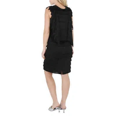 Pre-owned Burberry Ladies Black Fringe Detail Silk Sleeveless Midi Dress
