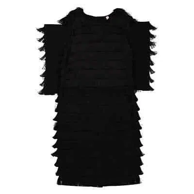 Pre-owned Burberry Ladies Black Fringe Detail Silk Sleeveless Midi Dress