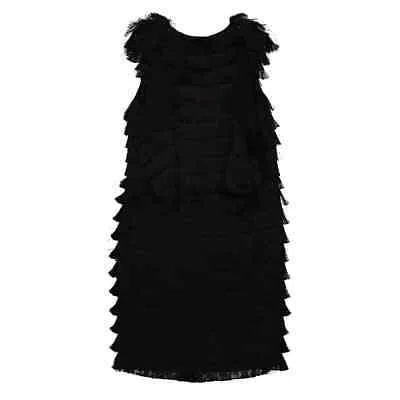 Pre-owned Burberry Ladies Black Fringe Detail Silk Sleeveless Midi Dress