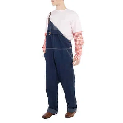 Pre-owned Burberry Dark Canvas Blue Leather-trim Denim Dungarees Z-468us In Multicolor