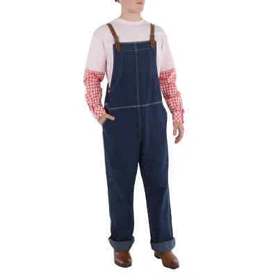 Pre-owned Burberry Dark Canvas Blue Leather-trim Denim Dungarees Z-468us In Multicolor