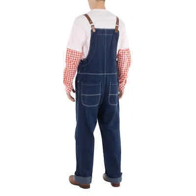 Pre-owned Burberry Dark Canvas Blue Leather-trim Denim Dungarees Z-468us In Multicolor