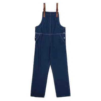Pre-owned Burberry Dark Canvas Blue Leather-trim Denim Dungarees Z-468us In Multicolor