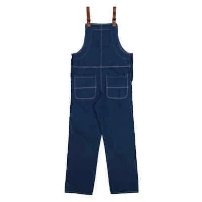 Pre-owned Burberry Dark Canvas Blue Leather-trim Denim Dungarees Z-468us In Multicolor
