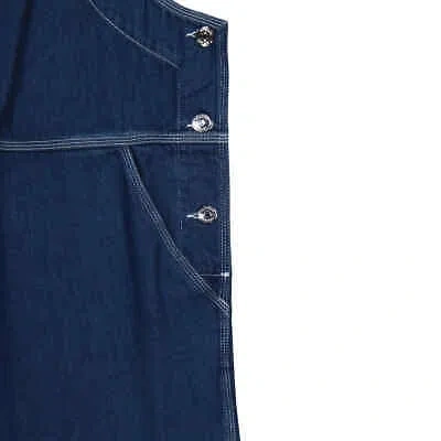 Pre-owned Burberry Dark Canvas Blue Leather-trim Denim Dungarees Z-468us In Multicolor