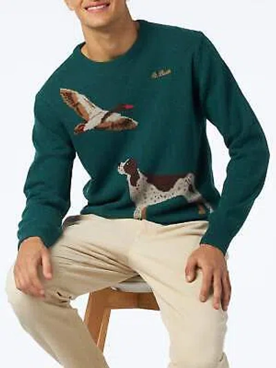 Pre-owned Mc2 Saint Barth Man Crewneck Donegal Sweater With Country Dog Jacquard Print In Green