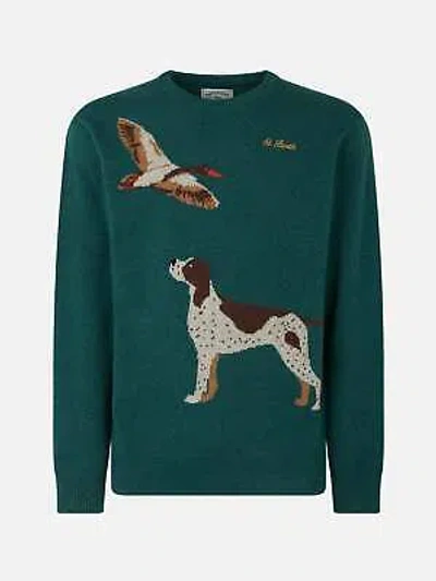Pre-owned Mc2 Saint Barth Man Crewneck Donegal Sweater With Country Dog Jacquard Print In Green