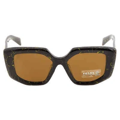 Pre-owned Prada Dark Brown Irregular Ladies Sunglasses Pr 14zsf 19d01t 52 Pr 14zsf 19d01t