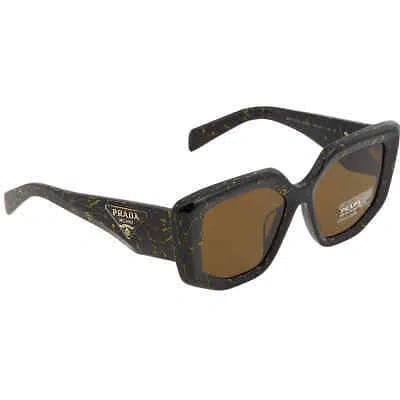 Pre-owned Prada Dark Brown Irregular Ladies Sunglasses Pr 14zsf 19d01t 52 Pr 14zsf 19d01t