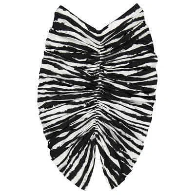 Pre-owned Burberry Monochrome Watercolour Print Ruched Detail Skirt In White