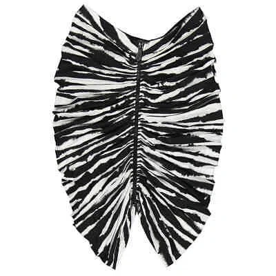 Pre-owned Burberry Monochrome Watercolour Print Ruched Detail Skirt In White