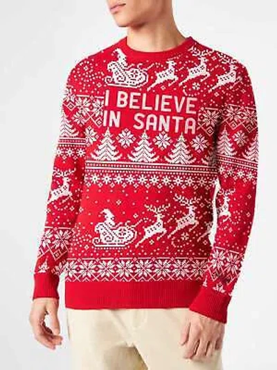 Pre-owned Mc2 Saint Barth Man Sweater With I Believe In Santa Lettering In Red