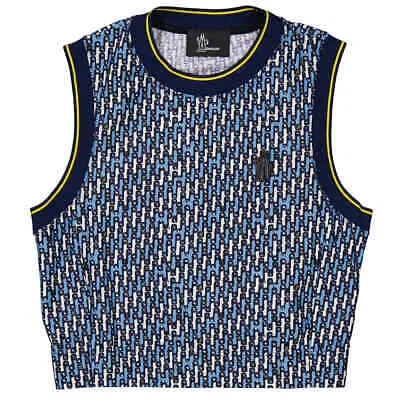 Pre-owned Moncler Ladies Bright Blue Abstract-pattern Cropped Tank Top