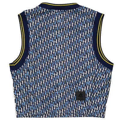 Pre-owned Moncler Ladies Bright Blue Abstract-pattern Cropped Tank Top