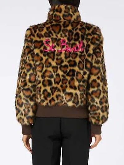 Pre-owned Saint Barth Mc2  Woman Furry Short Jacket With Animalier Heart Print In Brown