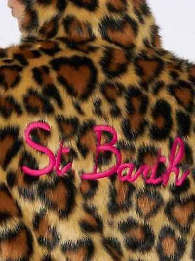 Pre-owned Saint Barth Mc2  Woman Furry Short Jacket With Animalier Heart Print In Brown