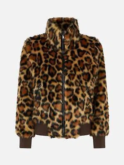 Pre-owned Saint Barth Mc2  Woman Furry Short Jacket With Animalier Heart Print In Brown