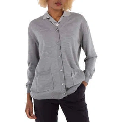 Pre-owned Burberry Ladies Cloud Grey Wool Cardigan Detail Silk Jersey Shirt, Size X-small In Gray
