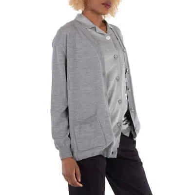 Pre-owned Burberry Ladies Cloud Grey Wool Cardigan Detail Silk Jersey Shirt, Size X-small In Gray