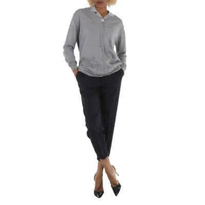 Pre-owned Burberry Ladies Cloud Grey Wool Cardigan Detail Silk Jersey Shirt, Size X-small In Gray
