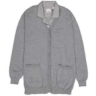Pre-owned Burberry Ladies Cloud Grey Wool Cardigan Detail Silk Jersey Shirt, Size X-small In Gray