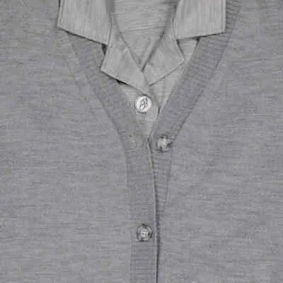 Pre-owned Burberry Ladies Cloud Grey Wool Cardigan Detail Silk Jersey Shirt, Size X-small In Gray