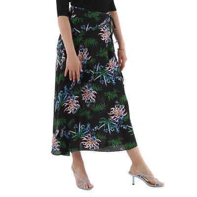 Pre-owned Kenzo Black Botanical Print Wrap Skirt