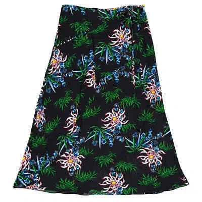 Pre-owned Kenzo Black Botanical Print Wrap Skirt