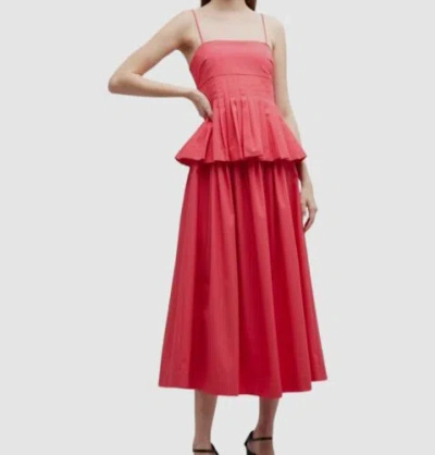 Pre-owned Co $975  Women's Pink Pleated Peplum A-line Midi Dress Size Large