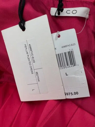Pre-owned Co $975  Women's Pink Pleated Peplum A-line Midi Dress Size Large